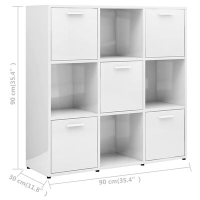vidaXL Book Cabinet High Gloss White 90x30x90 cm Engineered Wood