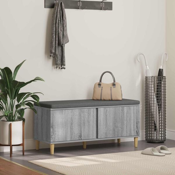 vidaXL Hall Bench with Cushion with Door Grey Sonoma 100 x 38 x 46 cm