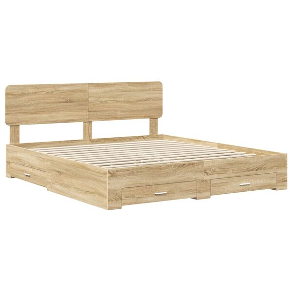 vidaXL Bed Frame with Drawer Sonoma Oak 200 x 200 cm Engineered Wood
