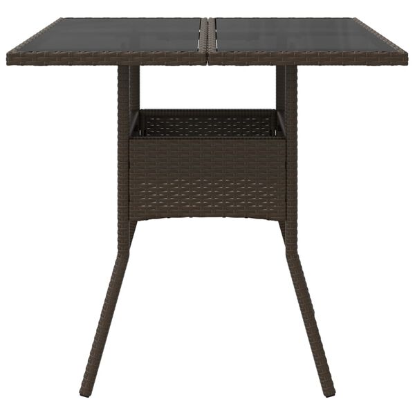vidaXL Garden Table with Glass Top Brown 80x80x75 cm Poly Rattan