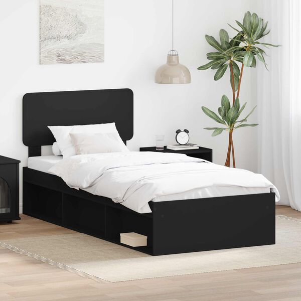 vidaXL Bed Frame with Headboard Black 75 x 190 cm Solid Pine Wood