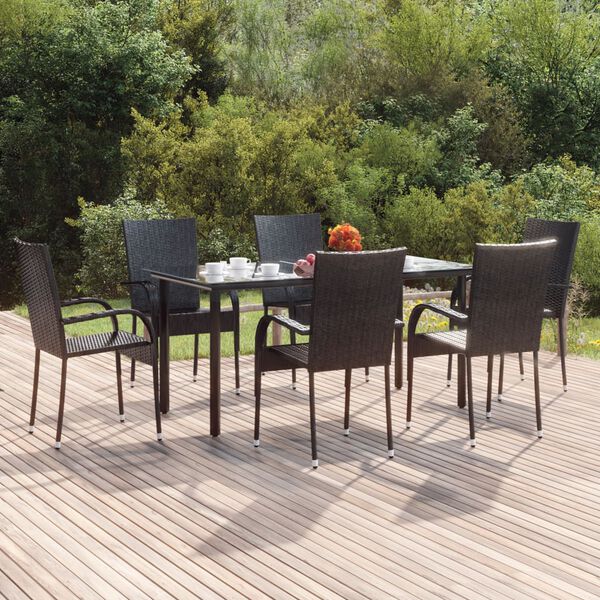 vidaXL 7 Piece Garden Dining Set Black Poly Rattan