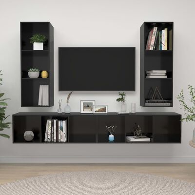 vidaXL Wall-mounted TV Cabinets 4 pcs High Gloss Black Engineered Wood