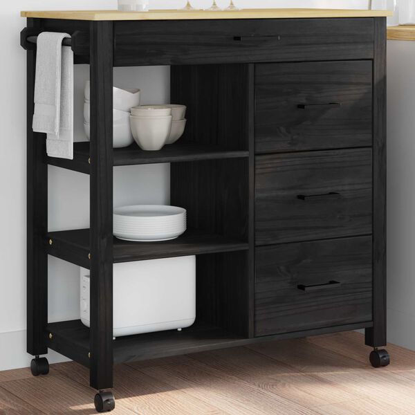 vidaXL Kitchen Trolley Black 84 x 40 x 88.5 cm