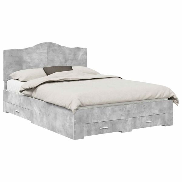 vidaXL Bed Frame Concrete Grey 140 x 190 cm Engineered Wood