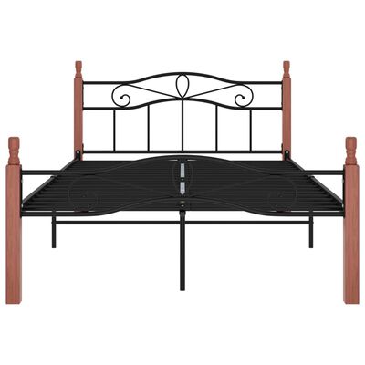 vidaXL Bed Frame Black Metal and Solid Oak Wood 120x200 cm