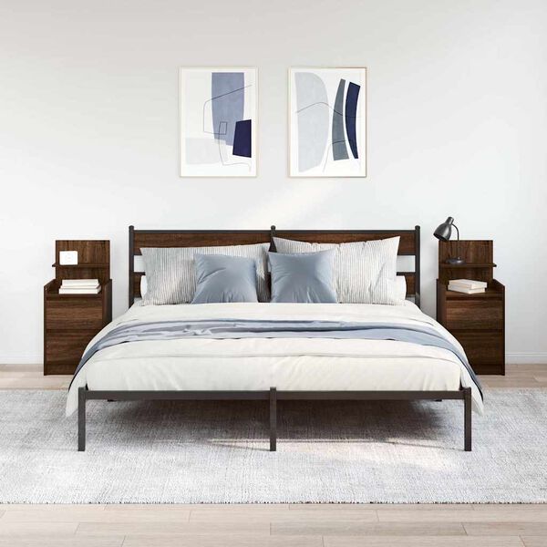 vidaXL Bedside Cabinets with 2 Drawers 2 pcs Brown Oak 38x34x80 cm