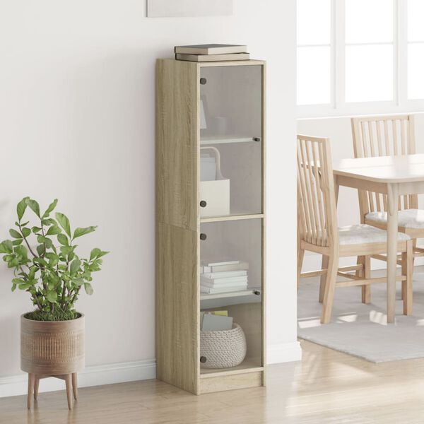 vidaXL Highboard with Glass Doors Sonoma Oak 35x37x142 cm