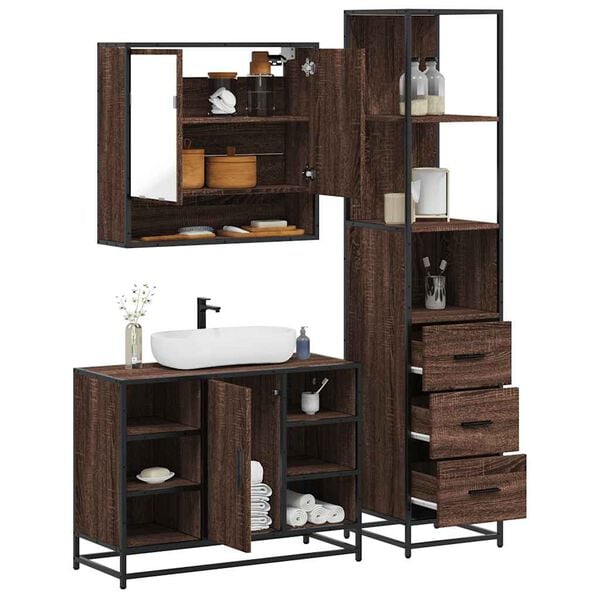 vidaXL 3&nbsp;Piece Bathroom Furniture Set&nbsp;Brown Oak Engineered Wood