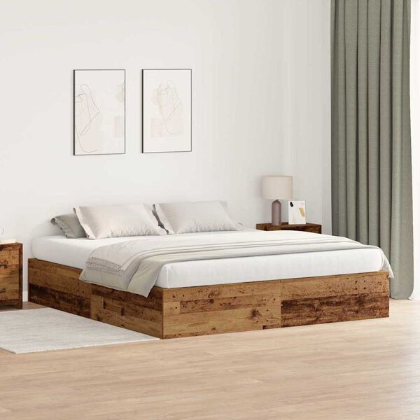 vidaXL Storage Bed Frame Old Wood 180 x 200 cm Engineered Wood