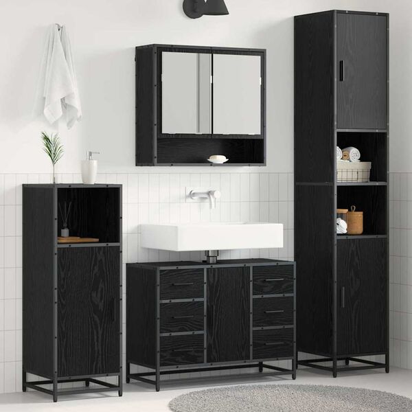 vidaXL Bathroom Furniture Set 4 pcs Black Oak Engineered Wood