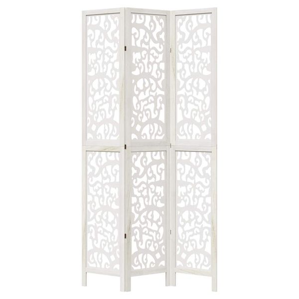 vidaXL Room Divider 3 Panels White Solid Wood Paulownia