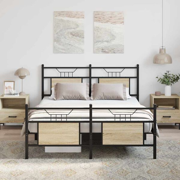 vidaXL Bed Frame without Mattress Sonoma Oak 137x190 cm Engineered Wood