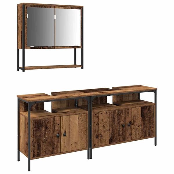 vidaXL Bathroom Furniture Set with Shelf 3 pcs Brown Engineered wood