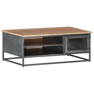 vidaXL Coffee Table | Grey | Solid Acacia wood, glass, powder-coated steel