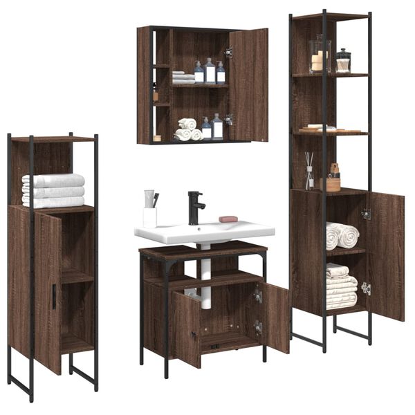 vidaXL 4 Piece Bathroom Cabinet Set Brown Oak Engineered Wood