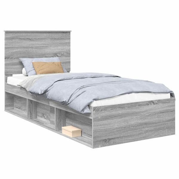 vidaXL Bed Frame Grey Sonoma 90 x 200 cm Solid Pine Wood