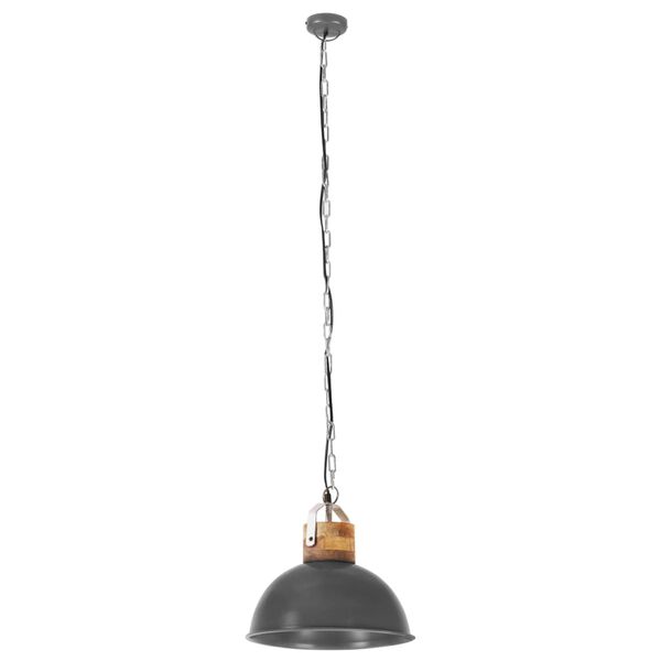 vidaXL Industrial Hanging Lamp Grey Round 32 cm E27 Solid Mango Wood