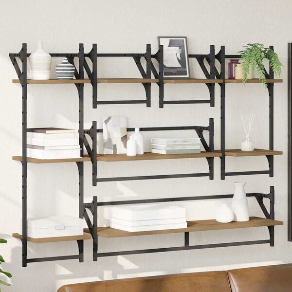 vidaXL Wall Shelf Set with Shelf 6 pcs Artisan Oak 100 x 25 x 30 cm