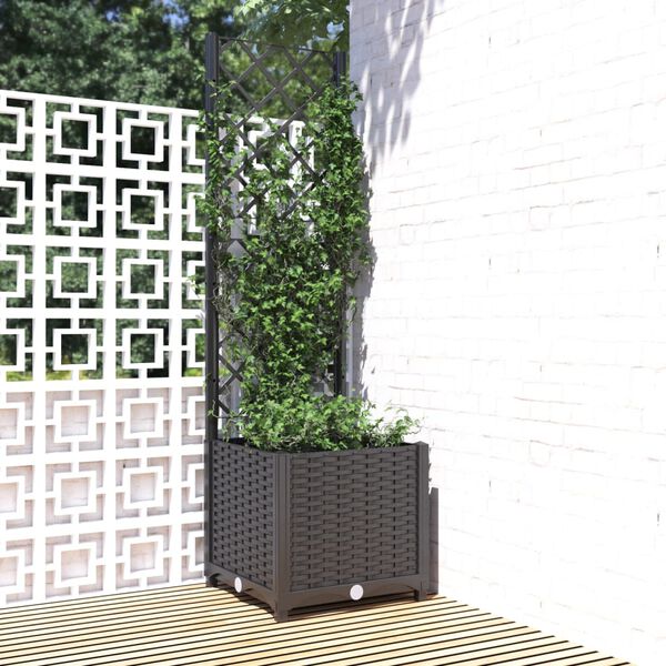 vidaXL Garden Planter with Trellis Black 40x40x136 cm PP