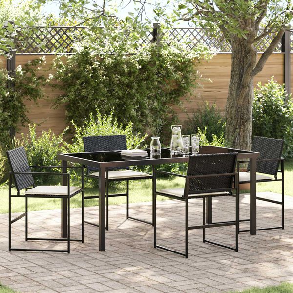 vidaXL Garden Dining Set 5 pcs Black Powder-Coated Steel