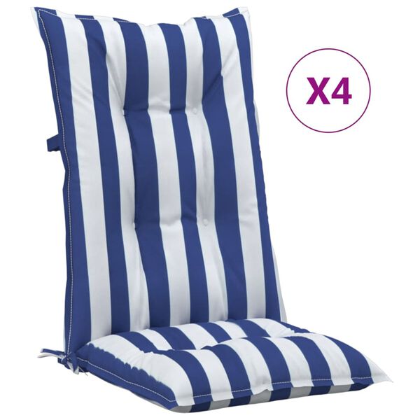 vidaXL Garden Highback Chair Cushions 4 pcs Blue&White Stripe 120x50x7 cm Fabric