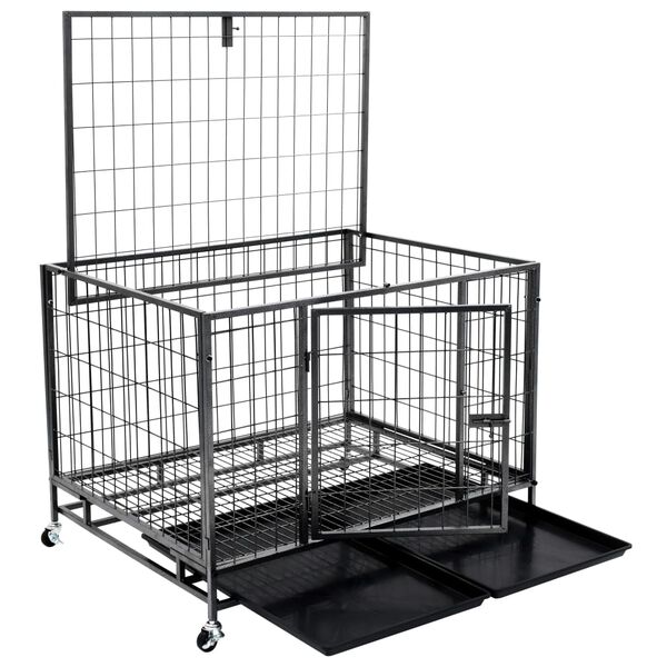vidaXL Heavy Duty Dog Cage with Wheels Steel 98x72x77 cm