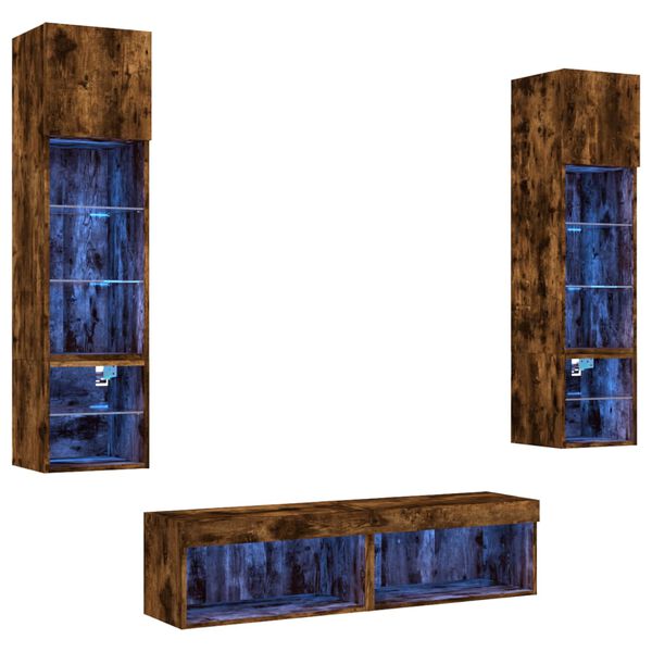 vidaXL 6 Piece TV Wall Units with LED Smoked Oak Engineered Wood