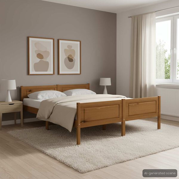 vidaXL Bed Frame without Mattress Solid Pinewood Honey Brown 140x200 cm