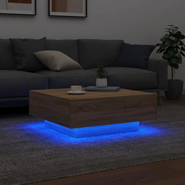 vidaXL Coffee Table with LED Lights Sonoma Oak 80x80x31 cm