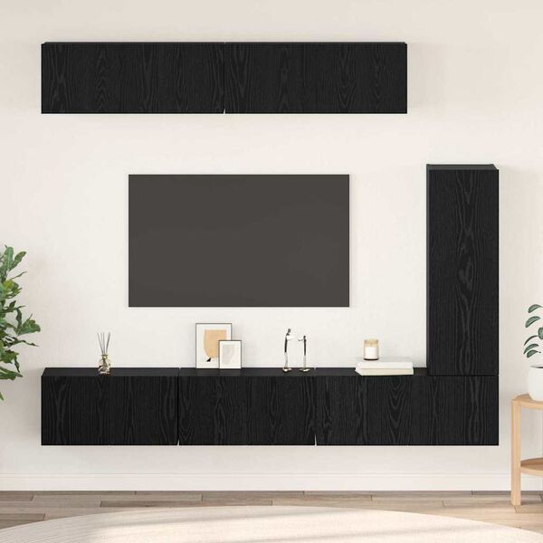 vidaXL TV Cabinet Set Wall-mounted 6 pcs Black Oak Engineered Wood