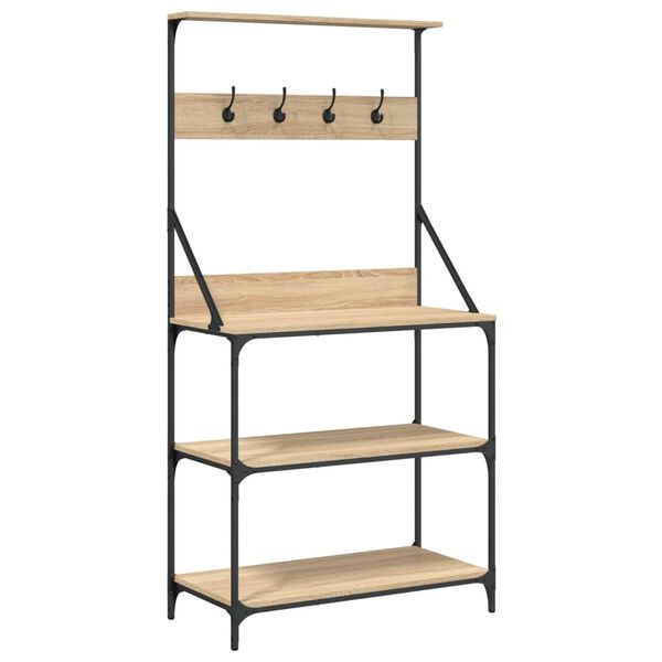 vidaXL Baker's Rack with Hooks 4-Tier Sonoma Oak Engineered Wood