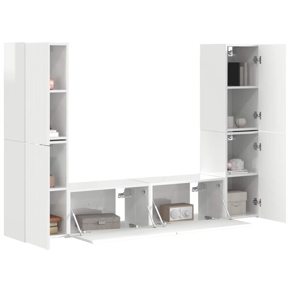 vidaXL TV Cabinet Set 6 pcs High Gloss White Engineered Wood