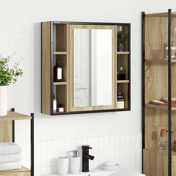 vidaXL Mirror Cabinet Sonoma Oak 60 x 16 x 60 cm Engineered Wood