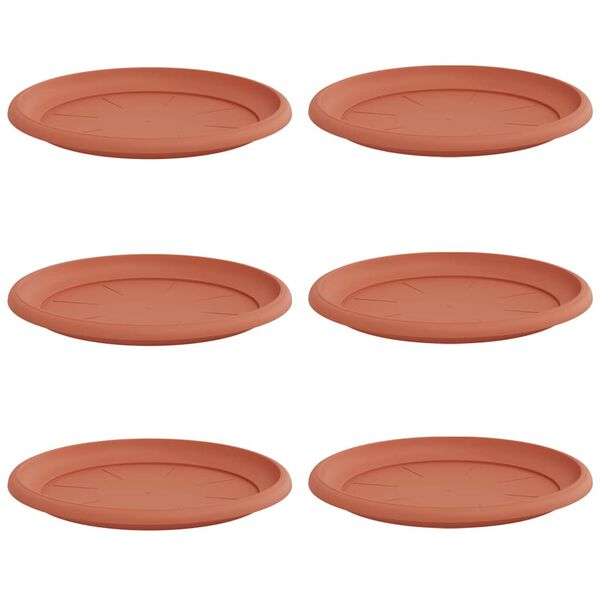 vidaXL Round Flower Tray 6 pcs Brick Red &Oslash; 27 x 2.5 cm Plastic