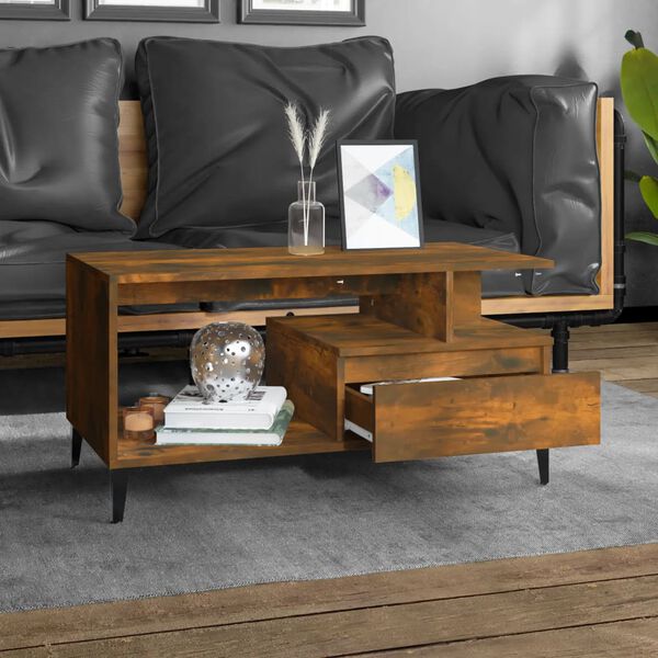 vidaXL Coffee Table Smoked Oak 90x49x45 cm Engineered Wood