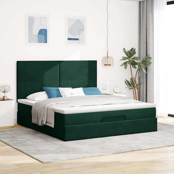 vidaXL Ottoman Bed with Mattresses Dark Green 160x200cm Velvet