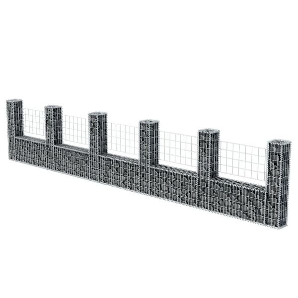 vidaXL Gabion Basket U-Shape Galvanised Steel 570x20x100 cm