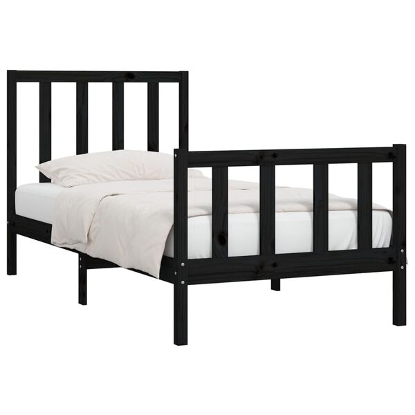 vidaXL Bed Frame without Mattress Black 75x190 cm Small Single Solid Wood