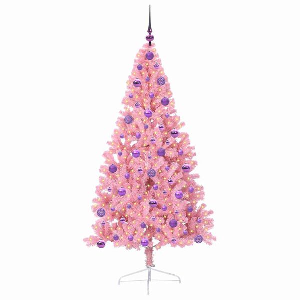 vidaXL Artificial Pre-lit Christmas Tree with 300 LEDs Pink 180 cm PVC