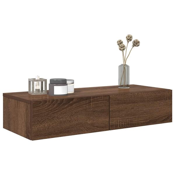 vidaXL Wall Shelf with Drawers Brown Oak 80x33x17 cm Engineered Wood