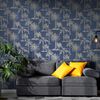 DUTCH WALLCOVERINGS Wallpaper Tropical Trees Navy Blue and Silver