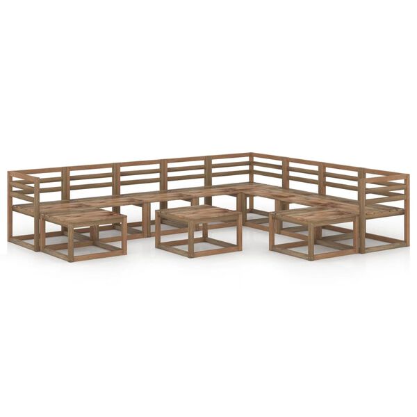 vidaXL 11 Piece Garden Lounge Set Brown Impregnated Pinewood