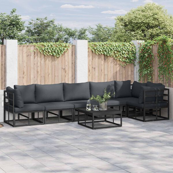 vidaXL Garden Sofa Set with Cushion 6 pcs Black Aluminium