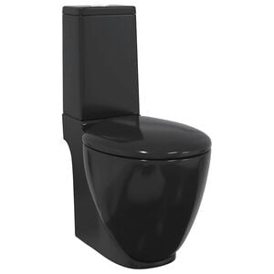 vidaXL WC Ceramic Toilet Bathroom Round Toilet Bottom Water Flow Black