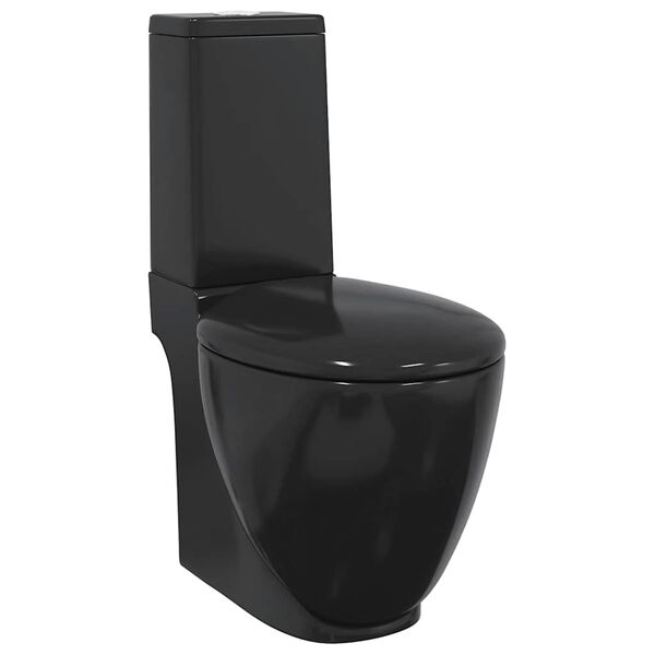 vidaXL WC Ceramic Toilet Bathroom Round Toilet Bottom Water Flow Black