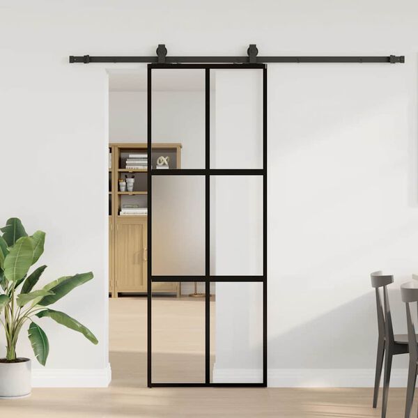 vidaXL Sliding Door with Hardware Set Black 76x205 cm Tempered Glass