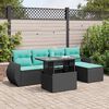 vidaXL 6 Piece Garden Sofa Set with Cushions Black Poly Rattan Acacia