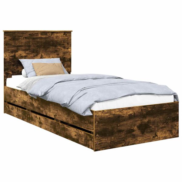 vidaXL Bed Frame with Drawer Smoked Oak 90 x 190 cm Engineer Wood