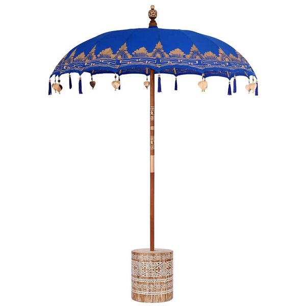 vidaXL Balinese Parasol 260 Blue 180-190 cm Cotton and solid wood